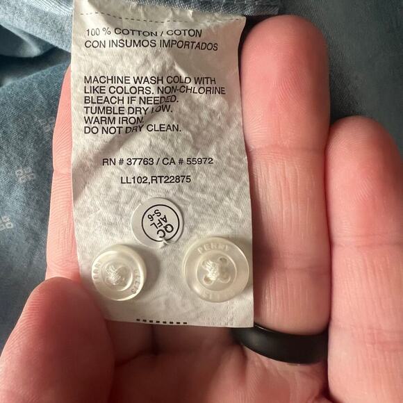 Perry Ellis Mens Chambray Diamond Design Long Sleeve Button Down Shirt- Size L - Picture 8 of 10